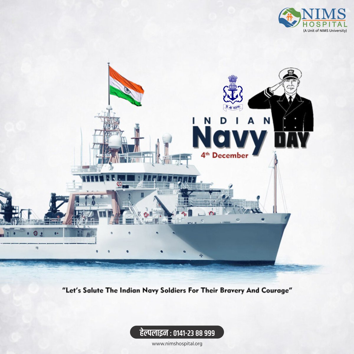 NIMShospital_'s tweet photo. Let's salute the Indian Navy soldiers for their bravery and courage. 
#IndianNavyDay #indiannavyday2021 #nimshosoital #NIMSUniversity #NIMSChairman https://t.co/RRuE2DRaxF