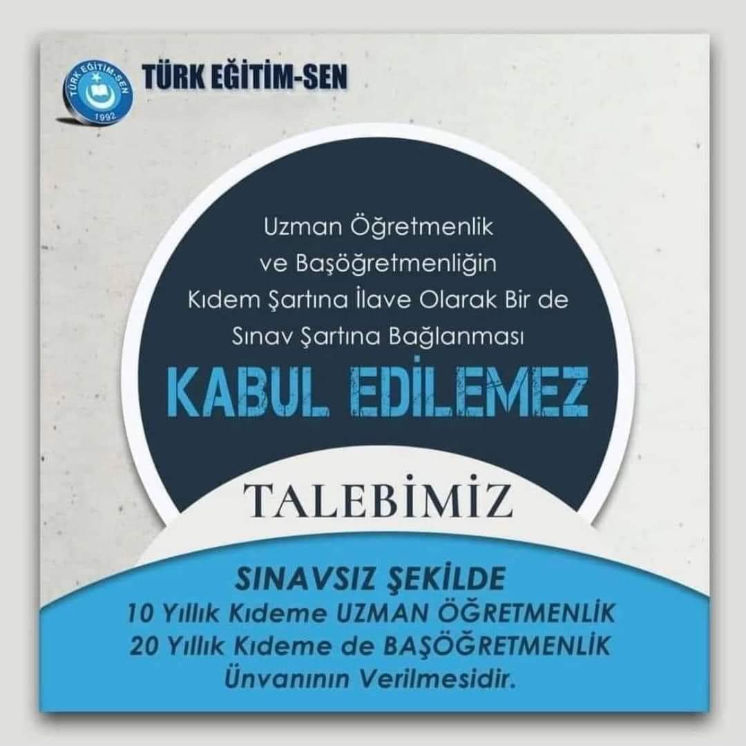 Öğretmenin kariyeri emek ve tecrübedir.
Sınavla kariyer verilmesi KABUL EDİLEMEZ!
#kariyerbasamakları #sınavlakariyerkabuledilemez