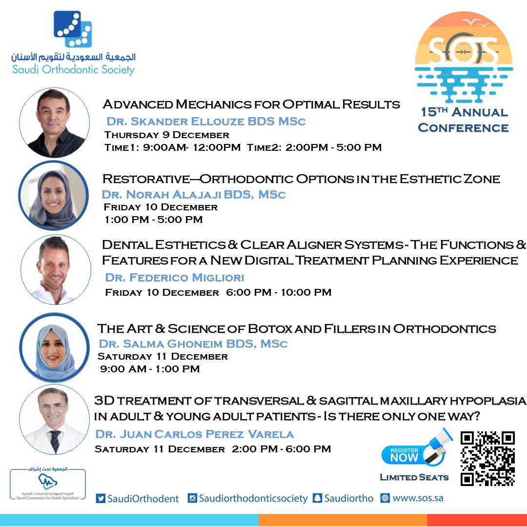 SaudiOrthodent's tweet photo. التسجيل ما زال متاح لمؤتمر جمعية تقويم الأسنان السعودية ال15 عن بعد وورش العمل الحضورية في مدينة جدة خلال الفترة 6-11 ديسمبر 2021.
كما يمكنكم الاستفادة من خصم 30% في حال التسجيل في المؤتمر وجميع ورش العمل المصاحبة
للتسجيل: 
https://t.co/DTngnOs6JS https://t.co/mVPMcQc29p