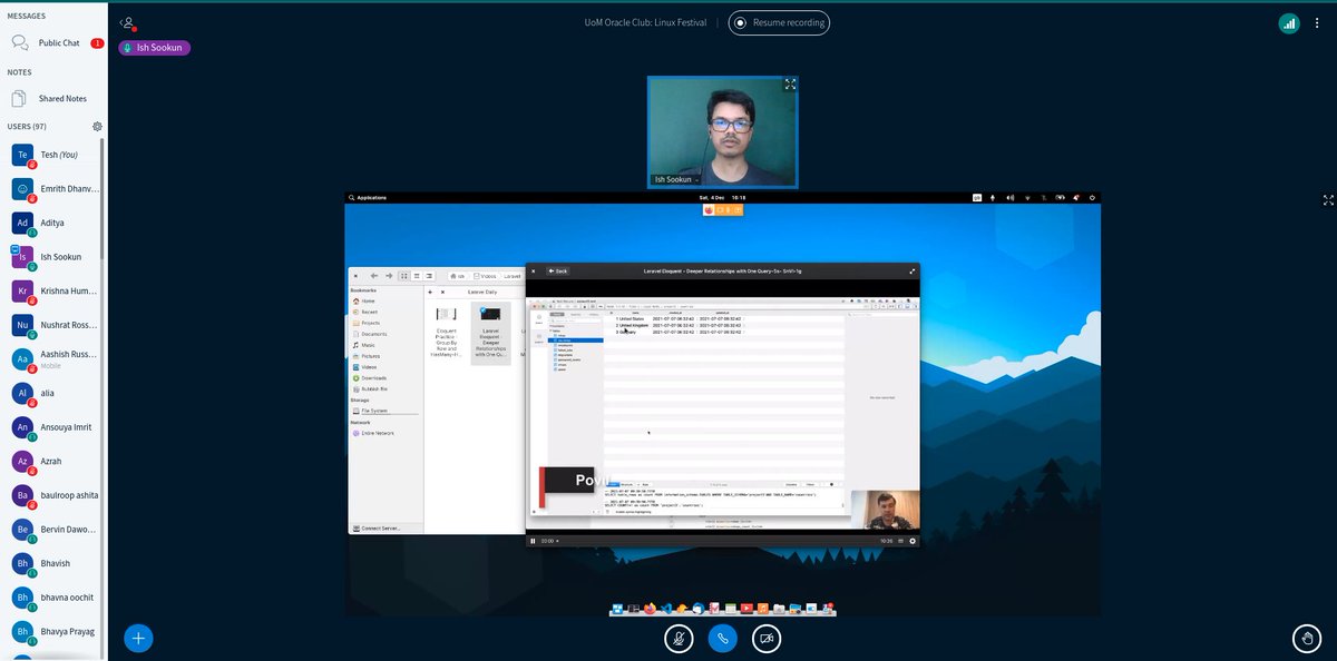 tesh1224's tweet photo. .@IshSookun doing a mini intro to #Linux for #UOM students. 
Nice seeing him running @elementary 😄

Powered by #OpenSource powered by 
@bigbluebutton

#LinuxUserGroup #Mauritius @University_MU @LinuxMauritius https://t.co/Y6Rz7Z82vQ