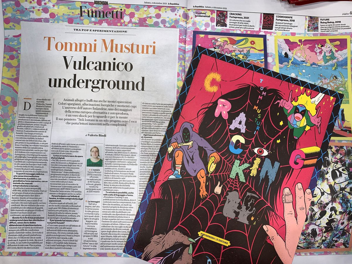 Oggi non solo @piulibri21: su <a href="/Robinson_Rep/">Robinson di Repubblica</a> troverere DUE pagine dedicate a Tommi Musturi e al nostro #Cracking!

Leggetela perché c'è un intervista meravigliosa e tante illustrazioni! <a href="/sciatto/">Valerio Bindi (aka vlr_sciatto)</a>
