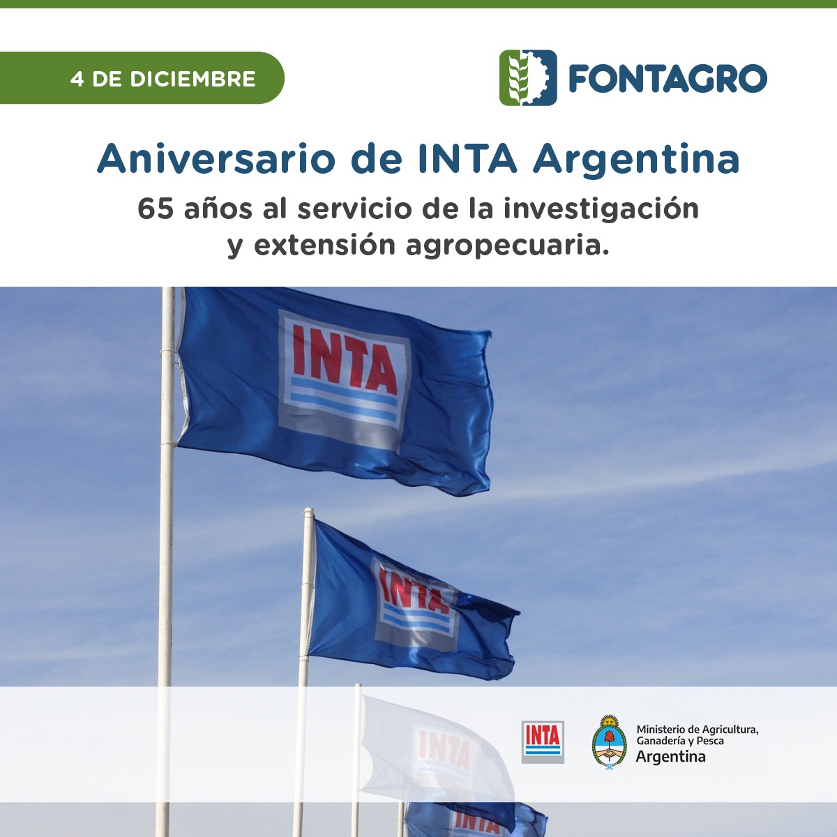 FontagroLAC's tweet photo. ¡Felicitamos a @intaargentina por sus 65 años al servicio de la investigación y extensión agropecuaria! 
¡Sigamos juntos!
#DíaDelINTA https://t.co/Sd6z3SGy5N