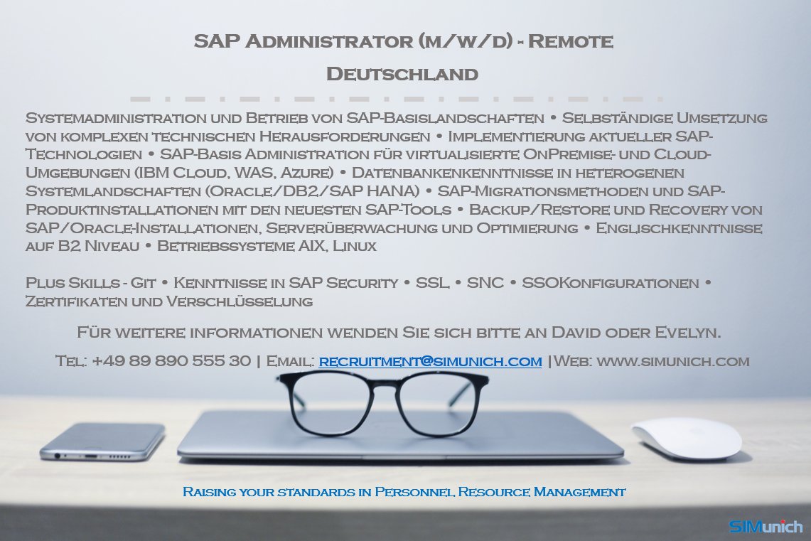 Hello?? Are there any SAP Administrators out there?? Someone is in need of an SAP Administrator!!!! Sounds pretty interesting to me, and I have no clue about SAP!!!! #SAPAdministrator #SAP #SAPProject #SAPRemote #Germany #SIMunich