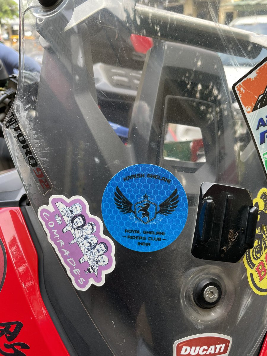 phssssst's tweet photo. @HarishGhelani2 stop putting stickers on motorcycle without permission. It does not reflect well and it’s unruly #badmanners #ahura https://t.co/rCQEaPiXFB