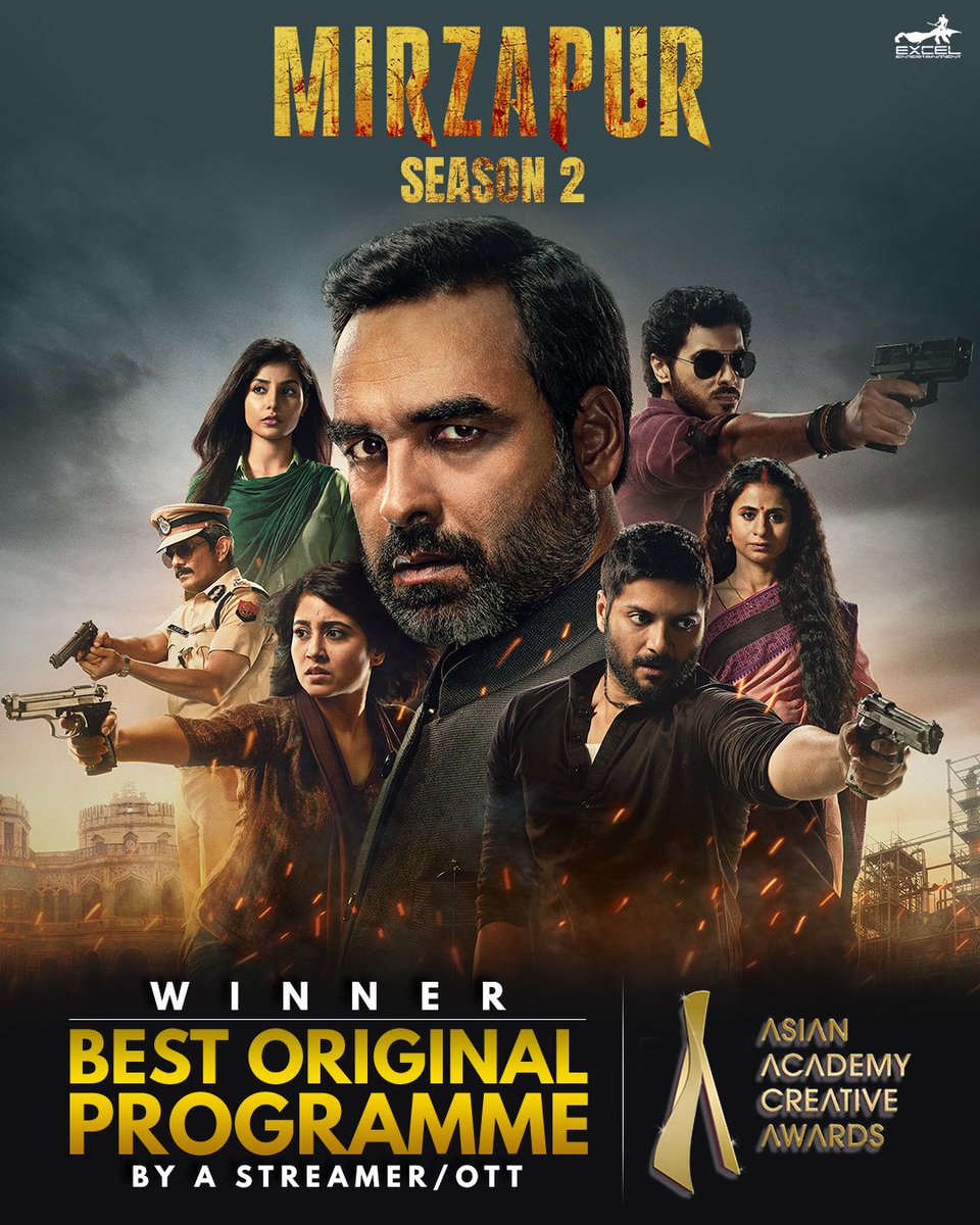 The bhaukal continues! A big congratulations to team #Mirzapur for winning the Asian Academy Creative Award for best original programme by a Streamer/OTT @PrimeVideoIN @YehHaiMirzapur @FarOutAkhtar @ritesh_sid @puneetkrishna @gurmmeet @MihirBDesai @vineetkrishna01