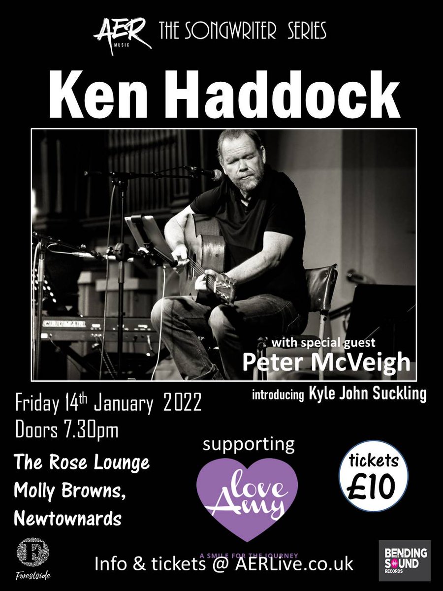Our new The Songwriters Series kicks of in 2022 with the wonderful Ken Haddock with special guests @mcveighp and Kyle John Suckling All proceeds to @loveAmyni Kindly supported by @forestside and @bendingsound Tickets at AERlive.co.uk