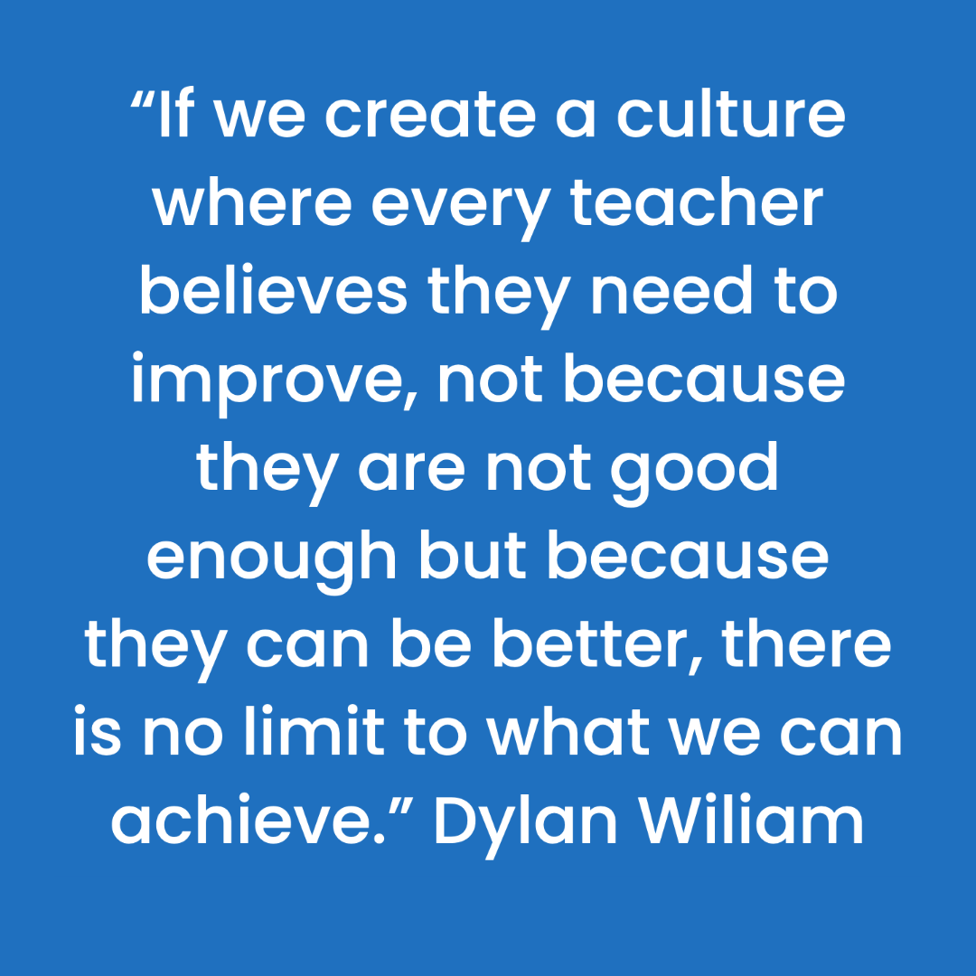 Headteacherchat's tweet photo. Saturday's Quote:

"If we create a culture where every teacher believes they need to improve, not because they are not good enough but because they can be better, there is no limit to what we can achieve."

Dylan Wiliam https://t.co/YR0muHUzzZ