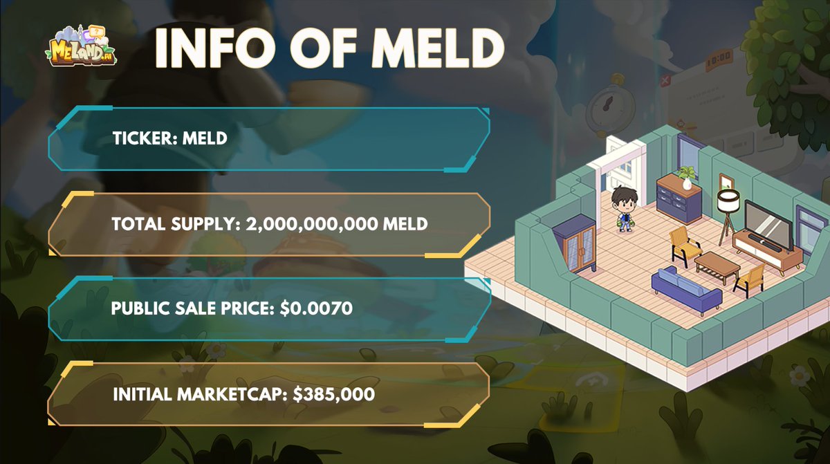 meland_ai's tweet photo. Information of  $MELD

🔸Ticker: MELD
🔸Total Supply: 2,000,000,000 MELD
🔸Public Sale Price: $0.0070
🔸Initial Marketcap: $385,000

🔻🔻Details
https://t.co/887fbQWEmW
Market: PancakeSwap
Contract Address: TBA https://t.co/9M5aKNVQ7W