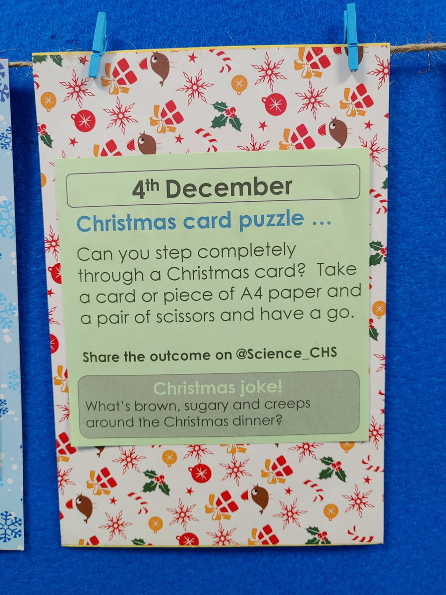 Science_CHS's tweet image. #scienceadvent day 4 - can you step through a christmas card (or any greetings card)? Share the results with us. Mrs G #WeAreCalder #science