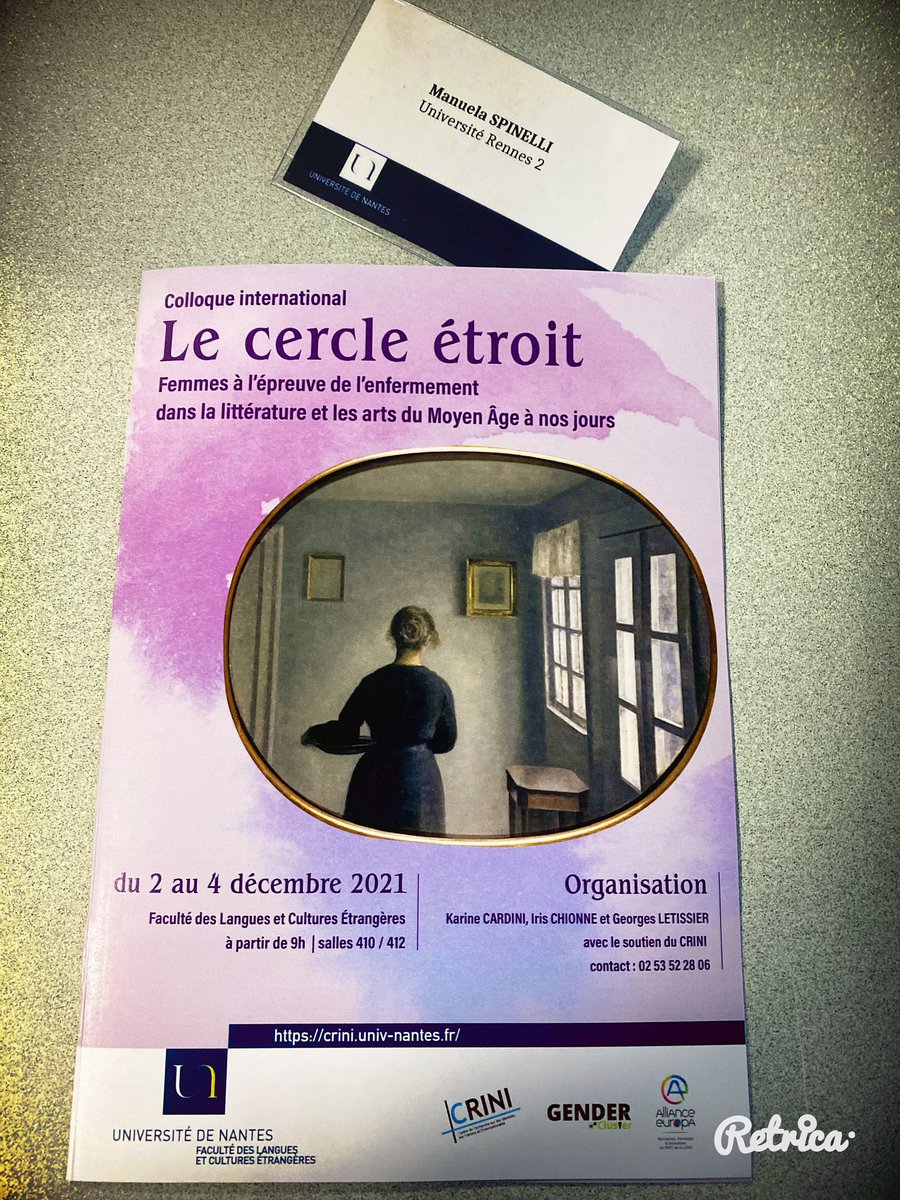 Manuelas81's tweet photo. Aujourd’hui à l’Université de #Nantes pour le colloque « Le cercle étroit. Femmes à l’épreuve de l’enfermement dans la littérature et les arts ».

🗣 Ma communication portera sur un roman très intense : « L’université de Rebibbia » de Goliarda Sapienza https://t.co/i4OdXJoMWJ