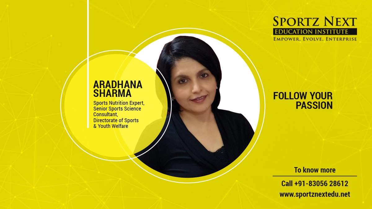 SportzNextEdu's tweet photo. Meet our expert @Aradhana1Sharma, a Sports Nutrition expert who has been a senior Sports Science consultant for organisations such as Tata Trusts and Directorate of Sports and Youth Welfare. 
We believe in imparting quality knowledge through industry experts. 
#ucam #sports https://t.co/8Mloozs6bW
