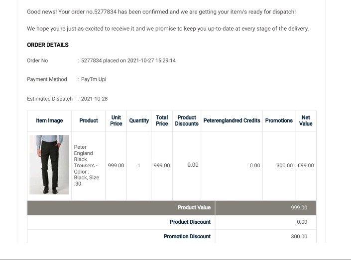 studentiitbbs1's tweet photo. @PeterEngland_ I had ordered Formal Trouser from Red Peter England website and paid 699 Rs from my Paytm UPI on 27th October trusting PE. I haven't received the product yet and when I raise the issue through mail, I get response that my Order ID is not found. #patheticservice #PE https://t.co/j8DoJ66CaX