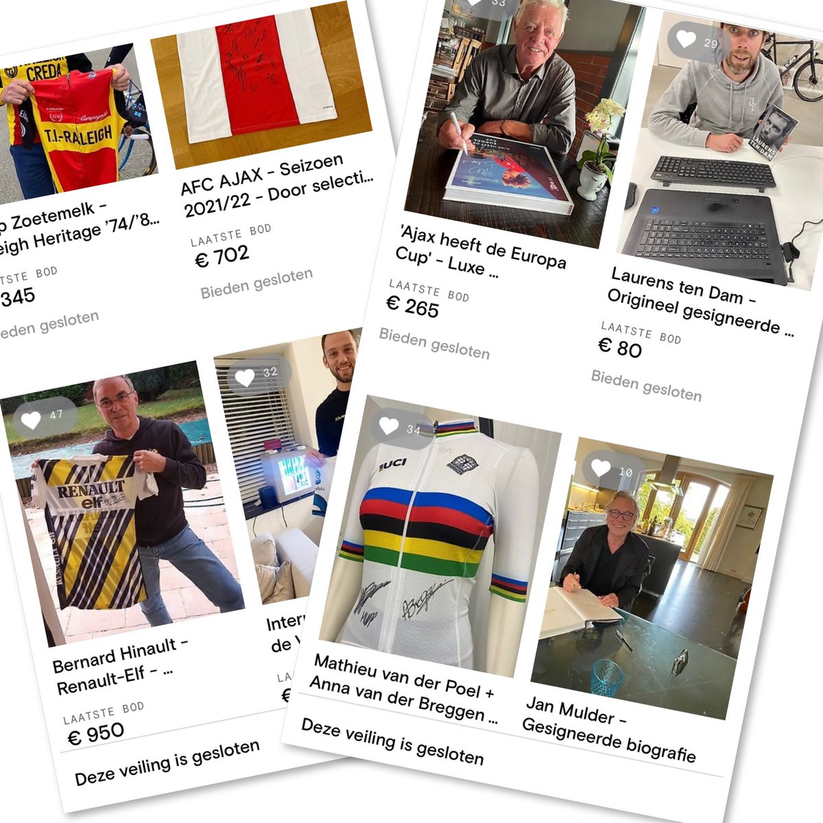 Dank voor jullie grote belangstelling voor onze online veiling. We kunnen <a href="/hersentumorfnds/">Hersentumorfonds</a> en <a href="/Ventoux3_nl/">Ventoux3</a> een dikke cheque overhandigen!