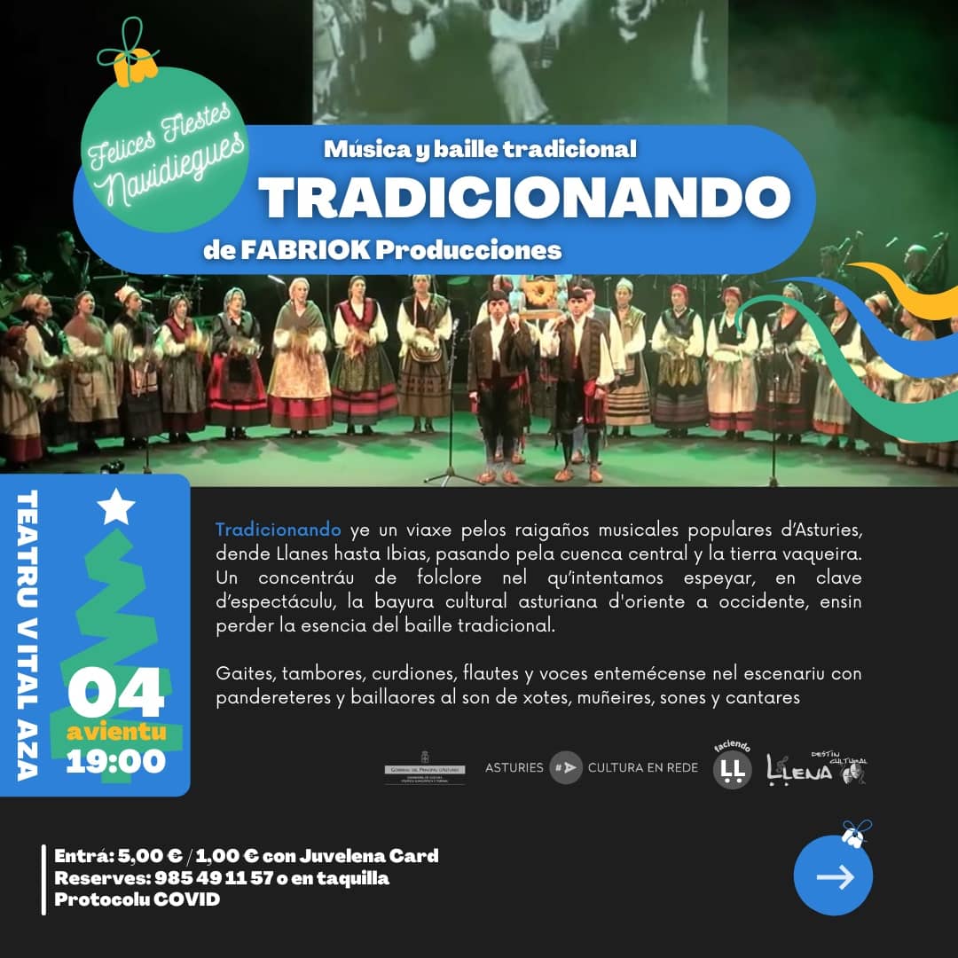 ☃️GÜEI nel #TeatruVitalAza a les 19:00 hores ❄️
Tradicionando de <a href="/fabriok/">fabriok</a>
ESPECTÁCULU DE #música y #baiḷḷe TRADICIONAL
Entrá 5 €/1 € JuvelenaCard 😷
#Ḷḷenadestíncultural #CulturaḶḷena  #faciendoḷḷugar #ConciyuḶḷena #Asturies #CulturaSegura #AsturiesCulturaenRede