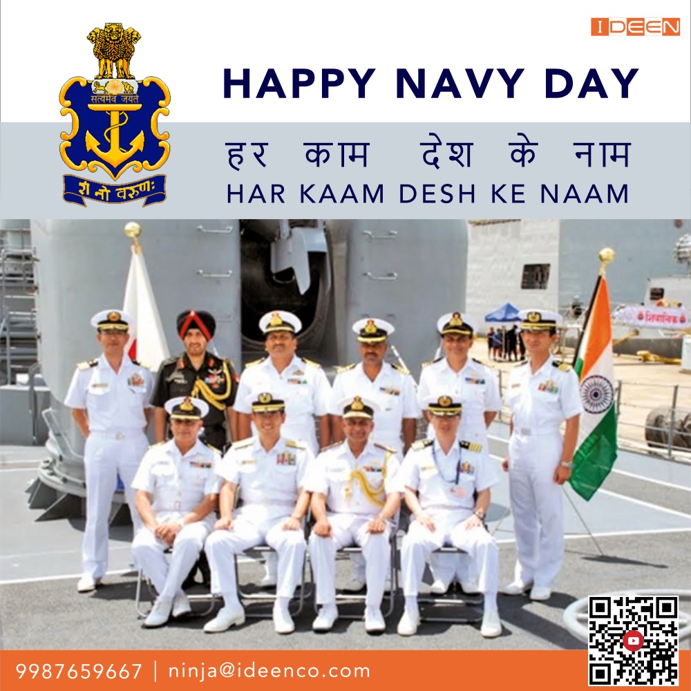 IdeenCo's tweet photo. Lets take a while today, 
4th Dec, the day to honour and recognise the selfless efforts of the Indian Naval Force for safeguarding the Nation’s Maritime Borders. 
IDEEN wishes everyone a very Happy Indian Navy Day.
#happynavyday #navy  #indiannavy #4thdecember #Ideenco #Ideen https://t.co/zJYu58Igia