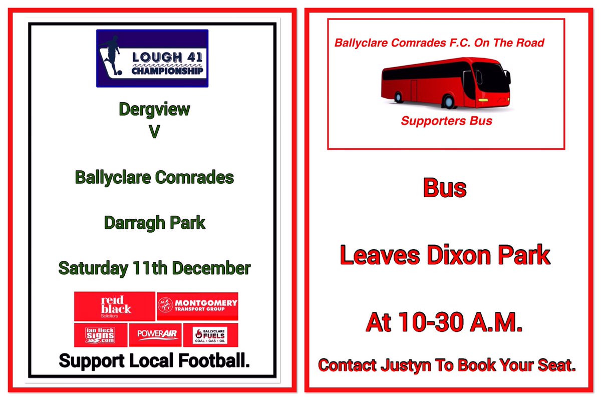 BallyclareComSC's tweet photo. Anyone interested going on our supporters buses to Larne on Tuesday and Castlederg next Saturday, can you let Justyn know by the end of today https://t.co/pqXVZwwRao
