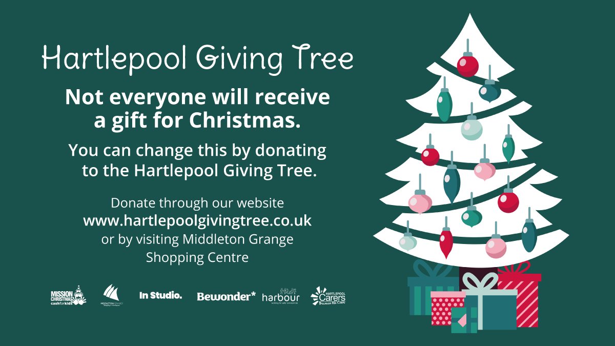 HartlepoolTree's tweet photo. Why not use #SmallBusinessSaturday to put a gift under the tree of a vulnerable child or teenager this Christmas & support a small business at the same time. Donate at a gift at https://t.co/E0AIzj2a7m or visit @MiddletonGrange #ShopSmallUK #hartlepoolgivingtree https://t.co/hnmmRJdk7i