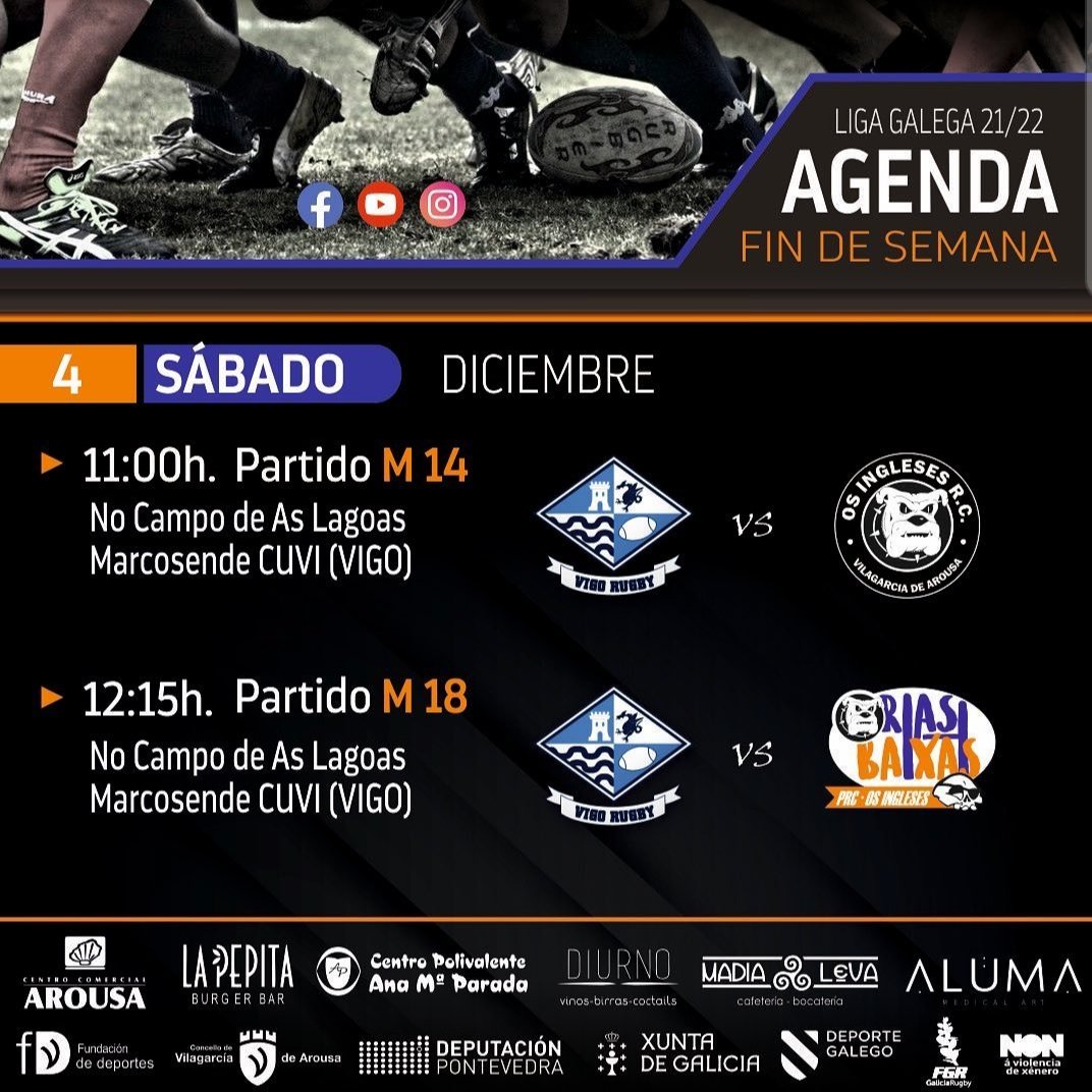 club_ingleses's tweet image. Nuestros jugadores sub14 y sub18, estos últimos junto a sus compañeros de @PontevedraRC , ta están #AsLagoas para disfrutar de los partidos de liga de @RugbyGalicia con  sus compañeros, de una de las mejores escuelas gallegas,l. @VigoRugbyClub 
#AzulyNegro #RugbyenVilagarcia1988