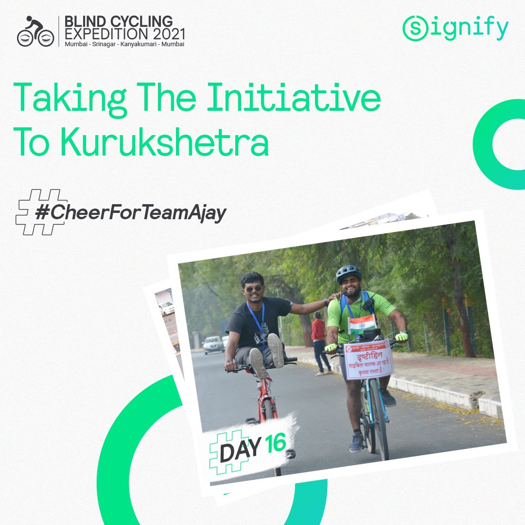 PhilipsLightIND's tweet photo. The amazing hospitality by the people touched our hearts. We would be looking forward to visiting Kurukshetra again but for now, we are heading to Ghaziabad. Check out the complete day #16 blog, here: https://t.co/lGbmkTiQ24
#CheerForTeamAjay #BlindCyclingExpedition #AjayLalwani https://t.co/jyyT1Qsavd