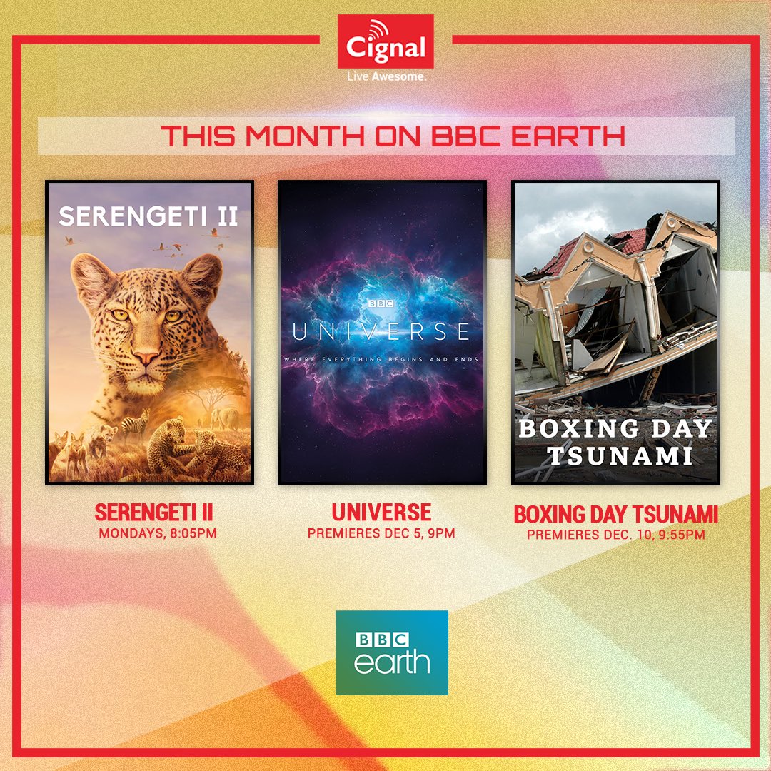 From the beauty of the universe and our world to the heavy effects of climate change and disasters. 🌍 

Watch all these on BBC Earth HD. Available on Cignal Ch. 245 HD. #LiveAwesome