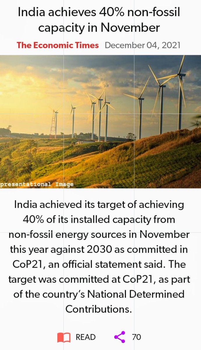 nrajabpcl's tweet image. MODICared🇮🇳achieves 40% non-fossil capacity in Nov➡️9 years ahead of it&apos;s #ParisAgreement commitment of 2030 at @COP21
ModiJi has thro PanchAmrit scaled it from earlier 175 &amp;amp; 450GW to a whopping 500 GW achieveable With #OSOWOG &amp;amp; @isolaralliance leadership
economictimes.indiatimes.com/industry/renew…