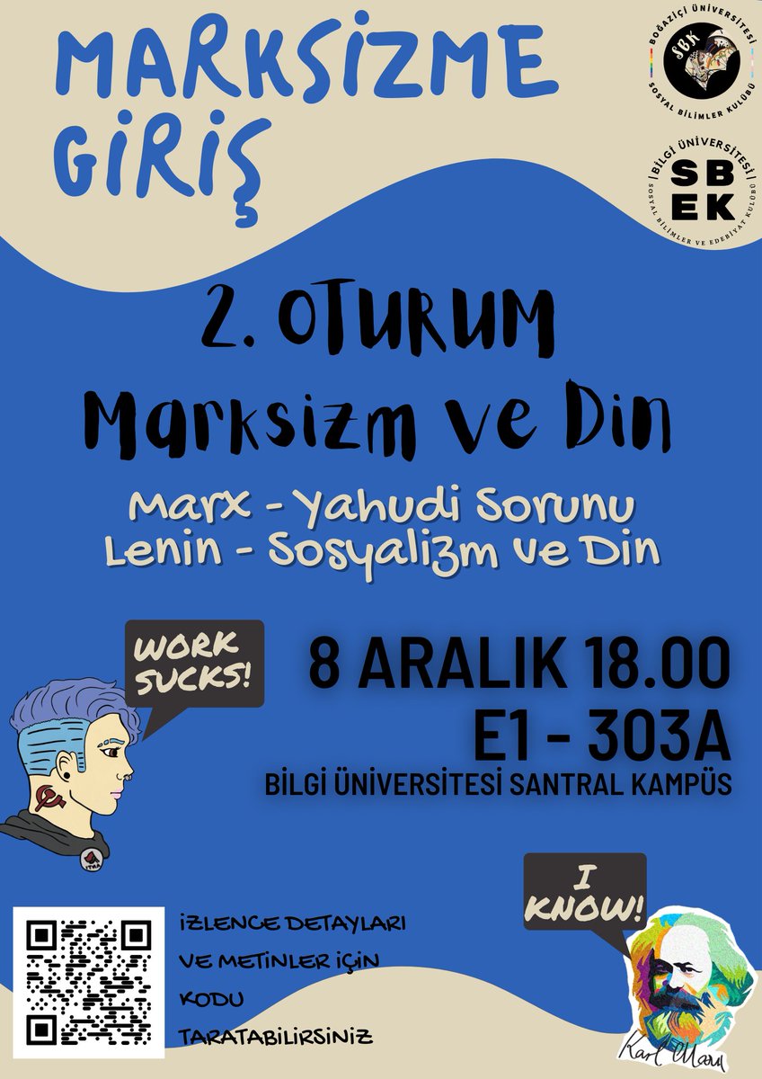 Marksizme Giriş Atölyesi'nin ertelenen 2. oturumu "Marksizm ve Din" 8 Aralık Çarşamba günü gerçekleşiyor! 

8 Aralık Çarşamba saat 18.00'de E1-303A'da Santral Kampüs'te buluşuyoruz. Katılmak ve daha fazla bilgi almak için mesaj atabilirsiniz.