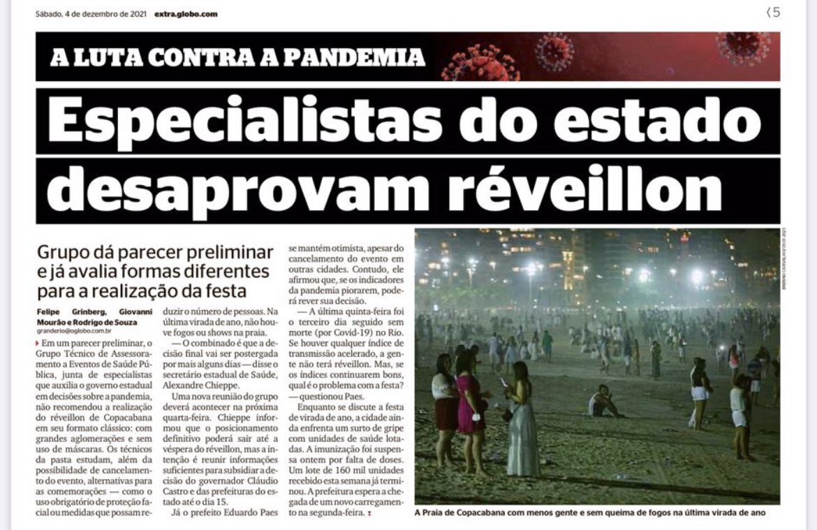 eduardopaes's tweet photo. Respeitamos a ciência. Como são opiniões divergentes entre comitês científicos, vamos sempre ficar com a mais restritiva.  O Comitê da prefeitura diz que pode.  O do Estado diz que não.  Então não pode.  Vamos cancelar dessa forma a celebração oficial do réveillon do Rio.1/2 https://t.co/BsFTbIprNQ