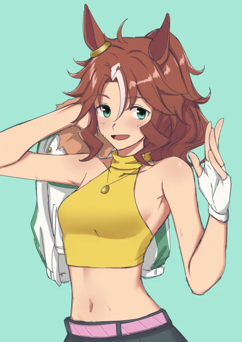 メジロパーマーの勝負服がホルターネックだった事に気づいたという絵 