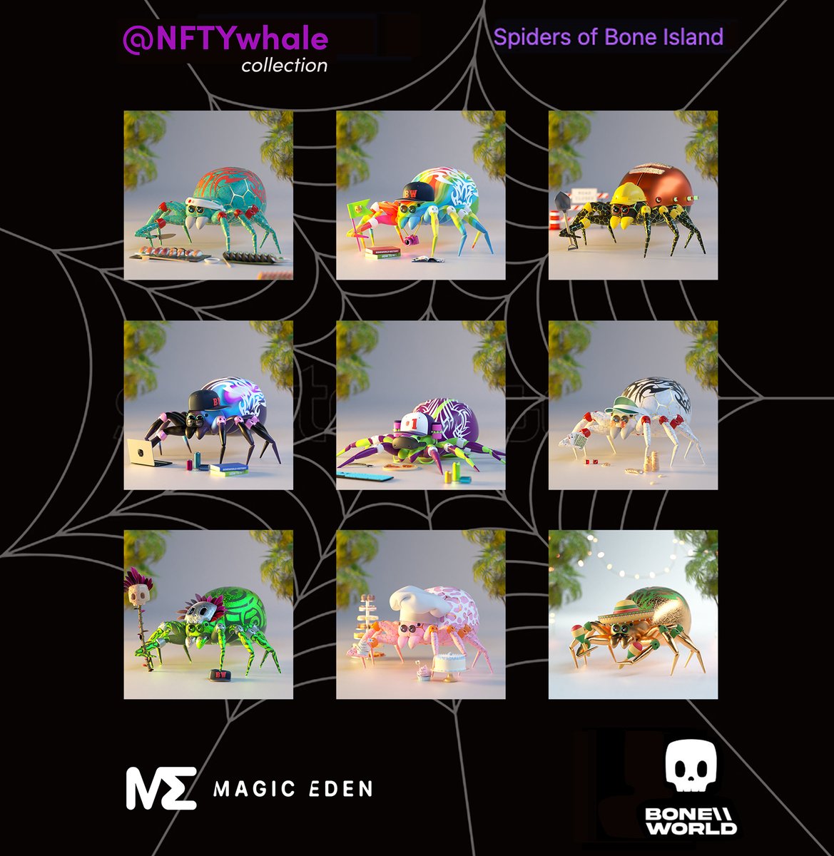 nftywhale's tweet image. Went on a hunt to snipe Spiders of #BoneIsland for my #BoneWorld collection today - looking for more 👀
#Solana #NFTs hunting grounds =&amp;gt; @MagicEden_NFT 
🔥🕷️🕸️💀🏝️