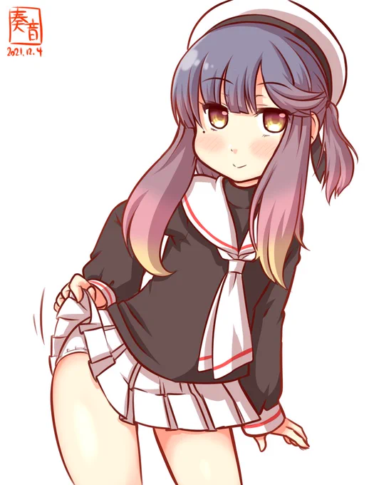 「見ます…か? …そうですか。はい♪」チラッ

#艦これ版深夜の真剣お絵描き60分一本勝負
#艦これ版真剣お絵描き60分一本勝負_20211204
#対馬 