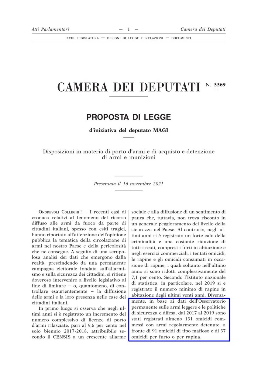 📢Ottima 'Proposta di Legge' dell'on. @RiccardoMagi per migliorare le norme sulle licenze per #armi e i controlli sui #legalidetentoridiarmi. Per una maggiore sicurezza per tutti e per cercare di prevenire #omicidi e #femminicidi con armi legali. AC 3369👇
camera.it/leg18/141