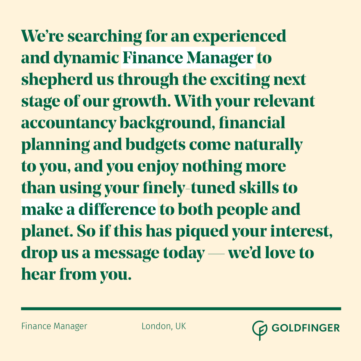 Join us! We're excited to have a range of opportunities on offer to join the Goldfinger team.

If this sounds like you, or you'd like to find out about the other exciting roles on offer, visit the link below now.  
ow.ly/T5VQ50H2AGZ