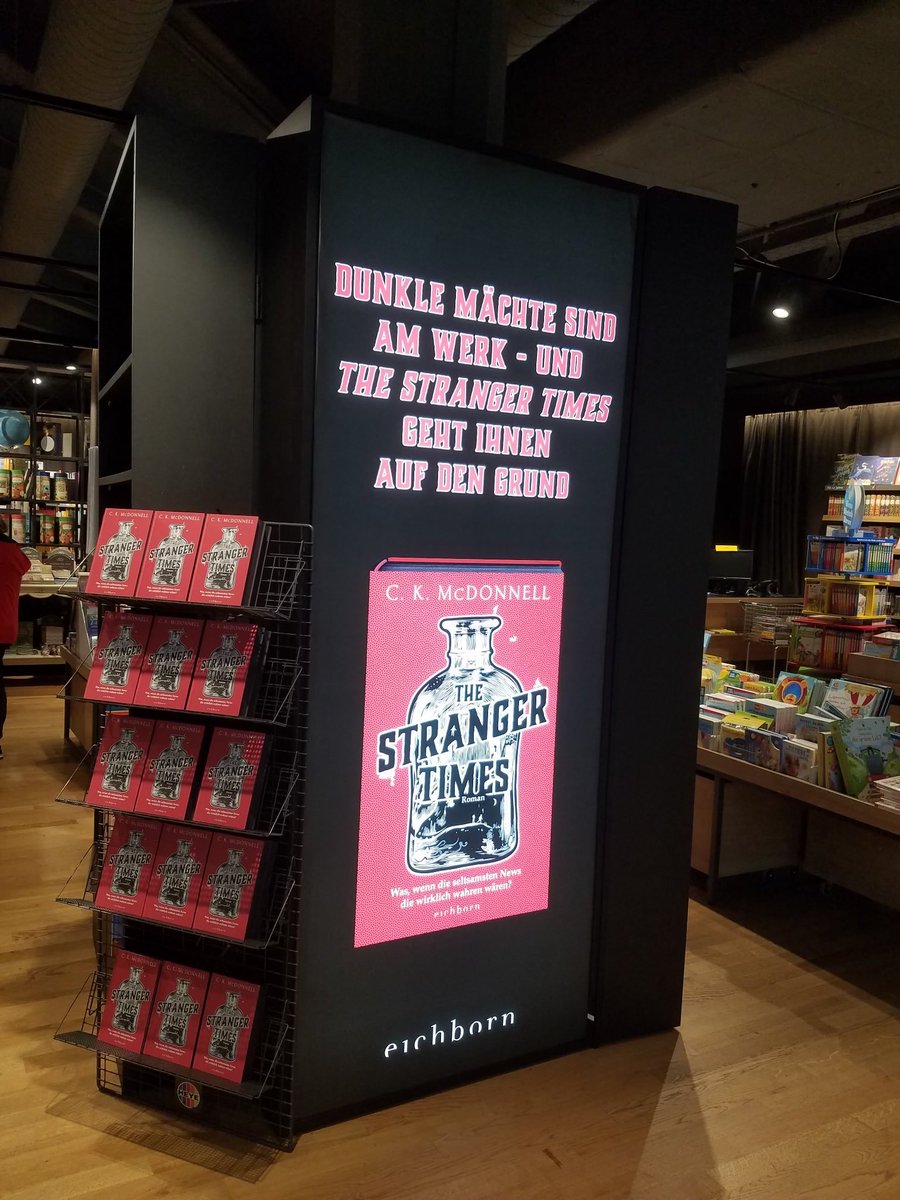 Caimh's tweet image. How cool is this? The Stranger Times going down well in Germany and Austria! I’ve never been a display before, although I have made a show of myself. Big thanks to the wonderful folks at ⁦@eichbornverlag⁩ #StrangerTimes