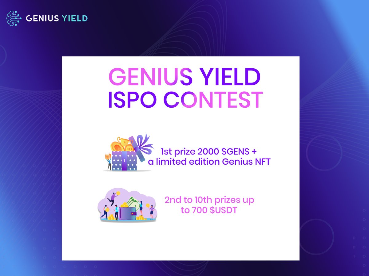🍾To celebrate the launch of its ISPO Genius Yield is organizing a big Winning contest ! 🍾 
Enter the contest here : bit.ly/ISPO_Contest
#GeniusYield #Cardano #Defi #Contest #ContestAlert