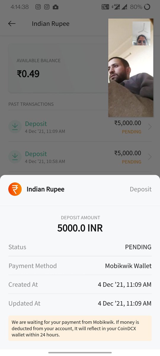 skinnysooshi's tweet photo. @CoinDCX been waiting since morning. Funds are not getting added. https://t.co/P1VWCCy8A4