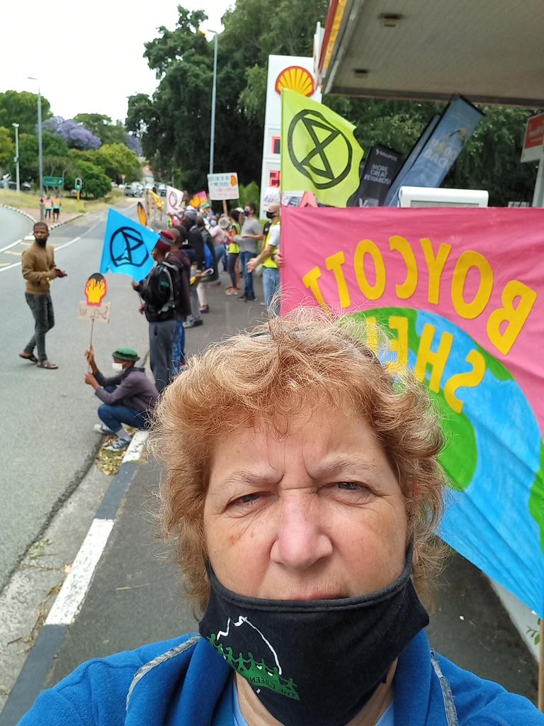 Act4EcoJustice's tweet photo. Boycott shell XR protest at.M3 shell. Capetown. @TheGreenConnect https://t.co/frbLD5Acke