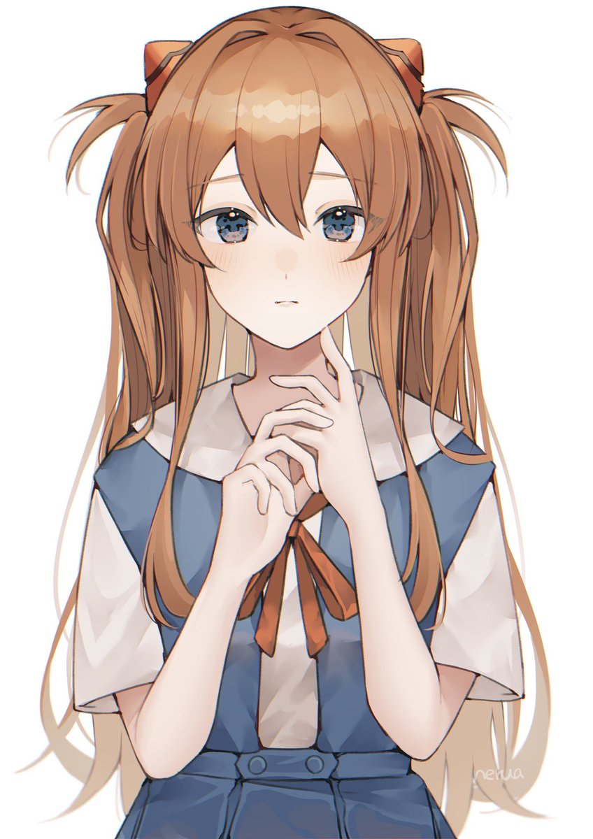 souryuu asuka langley 1girl solo blue eyes long hair white background simple background looking at viewer  illustration images