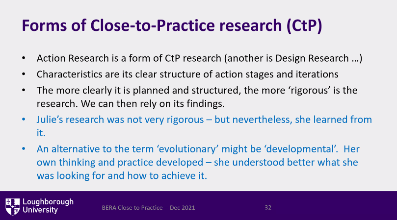 NatthapojVinceT's tweet photo. Prof. Barbara Jaworski (Professor of Mathematics Education, @lborouniversity) speaking at @BERANews's 2021 Practitioner Research in Mathematics Education (PRiME) event about using 'Close-to-Practice' (CtP) research to develop mathematics teaching. #BERAMathEd @colinfoster77 https://t.co/gHK4p4pMWs