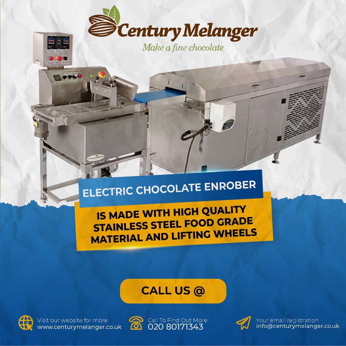 Electric chocolate enrober is made up of high-quality stainless steel food-grade material with lifting wheels. The Chocolate coating & enrobing machine is known for its compact design with easy & low maintenance. #melanger #chocolatetemperingmachine #chocolatevibrator #london #uk