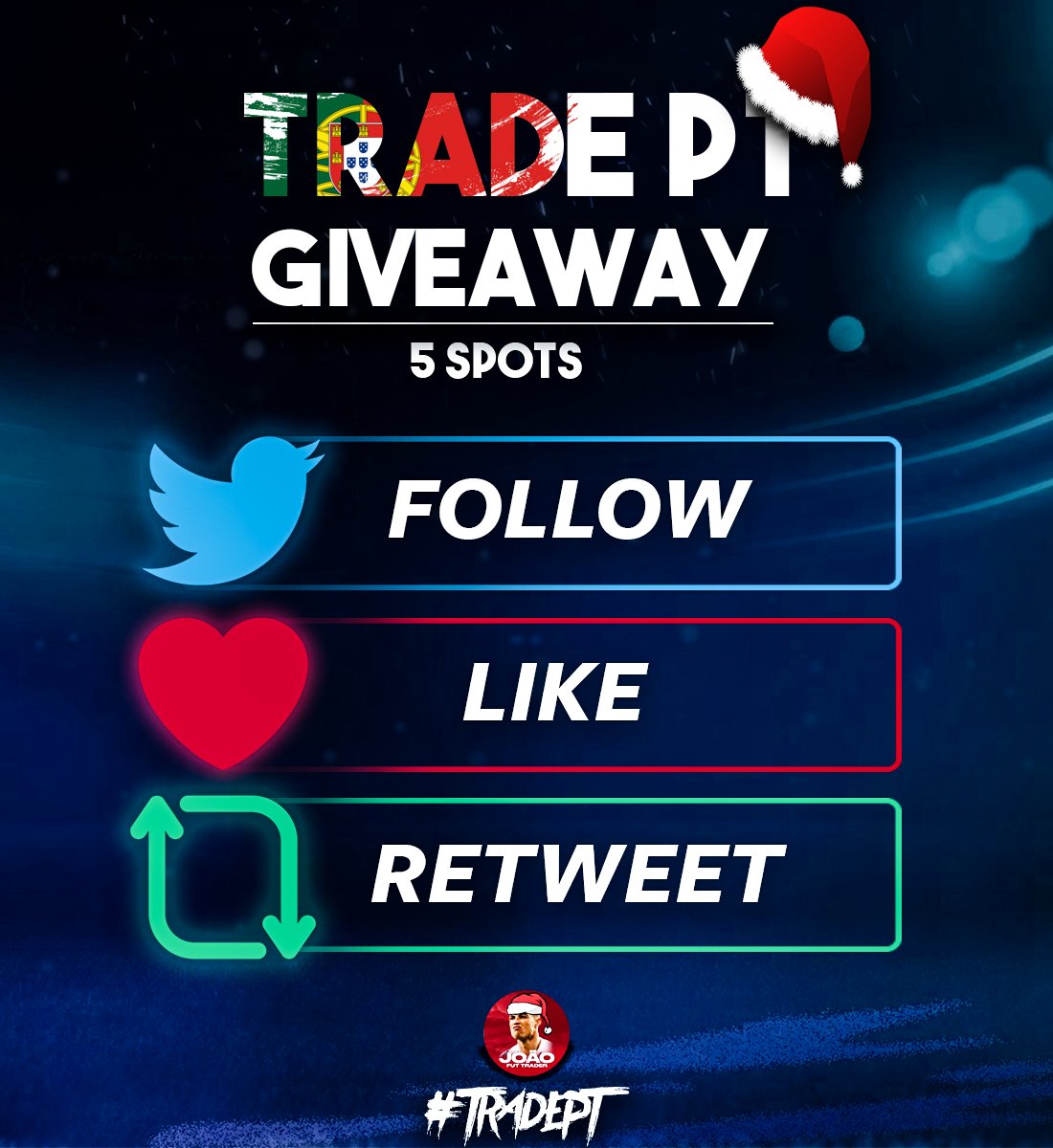 JoaoFutTrader's tweet image. FINAL 5 SPOTS #Tradept 

Follow the steps :
🤝follow @JoaoFutTrader 
🤝like this tweet 
🙏Retweet 

Winners announced randomly in 4 days 

Good luck 📈