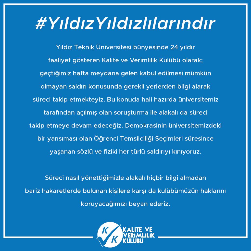 'Öğrenci Temsilciliği Seçimleri' sürecinde yaşanan kabul edilmesi mümkün olmayan olayla ilgili açıklamamızdır.

#YıldızYıldızlılarındır