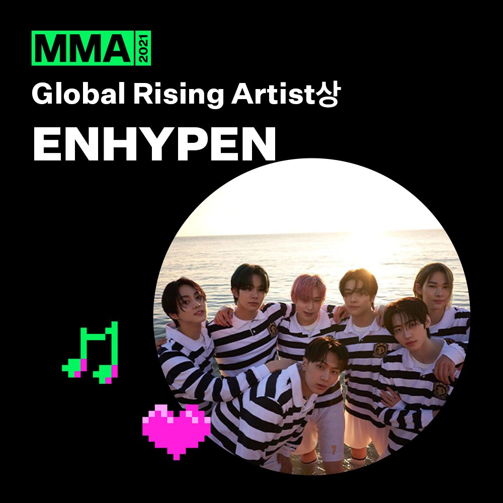 ENHYPENVT's tweet image. Congratulations! 

ENHYPEN GLOBAL RISING ARTIST! 
#ENHYPENon2021MMA 
@ENHYPEN_members @ENHYPEN