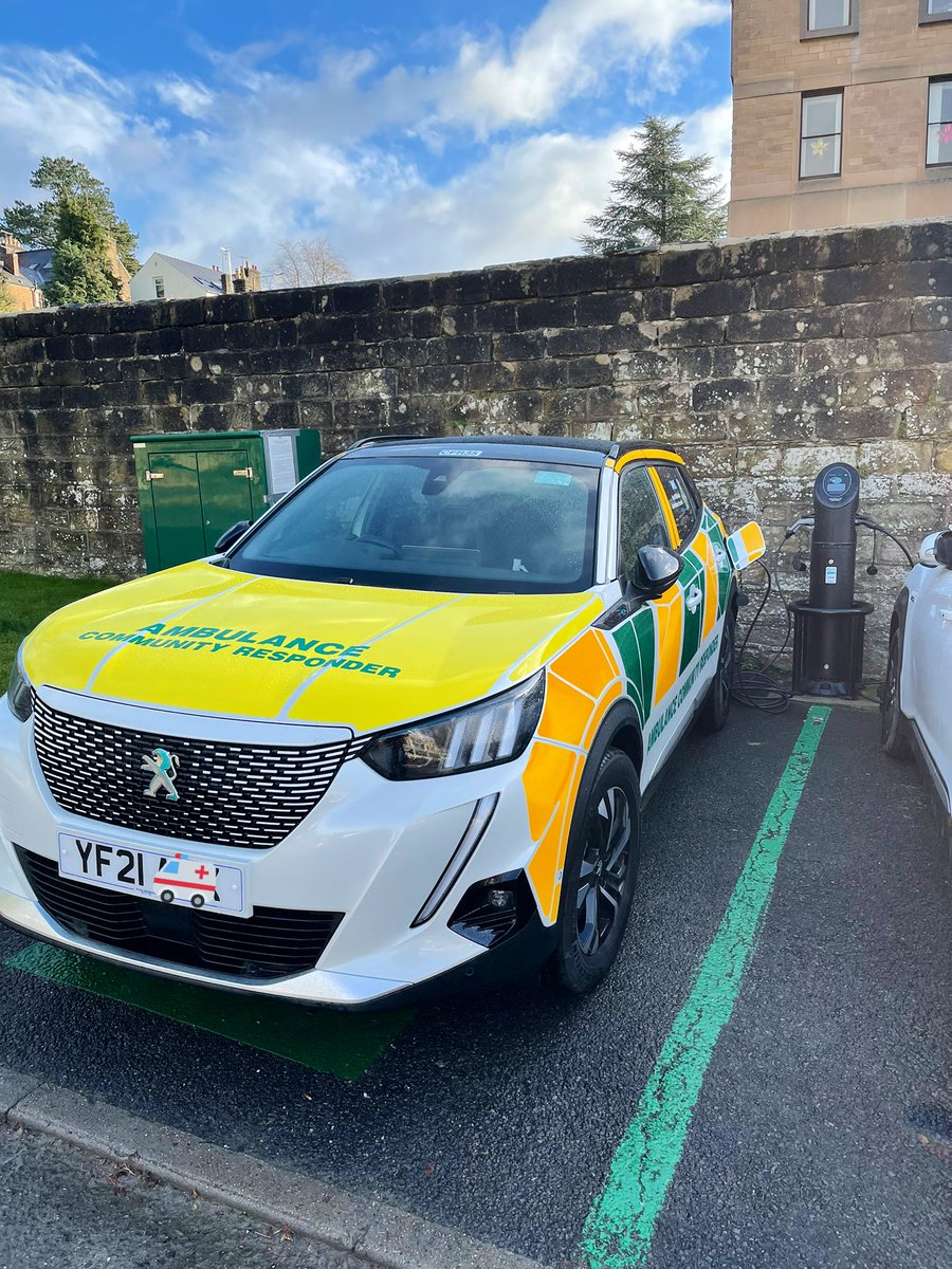 Using the new fully electric CFR35 car only second day on the road 😬, convenient charging point behind <a href="/derbyshiredales/">Derbyshire Dales DC</a> offices means we can charge up whilst remaining on call for incidents in our area. <a href="/EMAS_CFR/">EMAS Community Response Team</a> <a href="/EMAS_CFR/">EMAS Community Response Team</a>