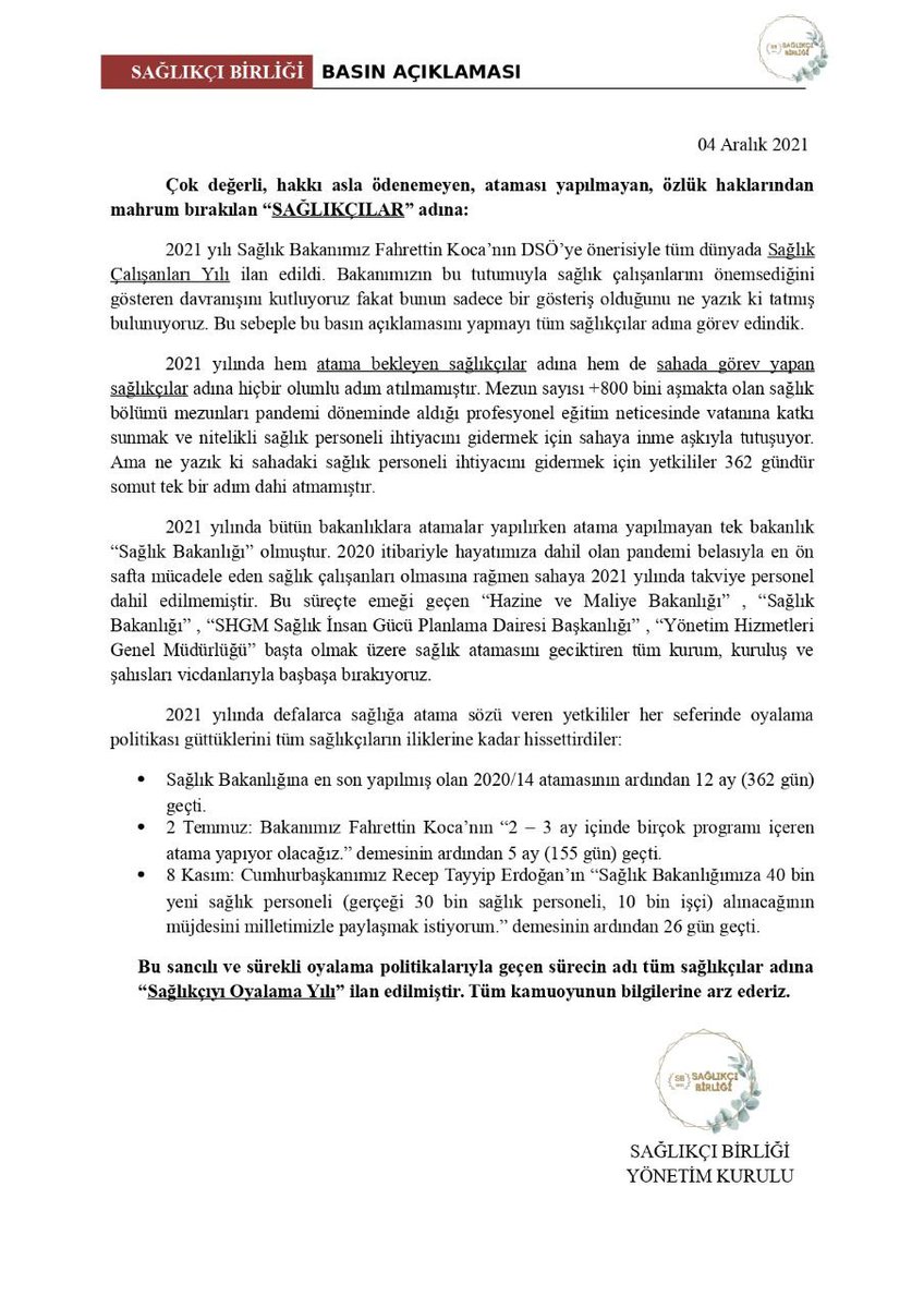 Kamuoyuna duyurumuzdur!

2021 yılı tüm sağlıkçılar adına #SağlıkçıyıOyalamaYılı ilan edilmiştir. Eserinizle gurur duyun!

<a href="/saglikbakanligi/">T.C. Sağlık Bakanlığı</a> <a href="/drfahrettinkoca/">Dr. Fahrettin Koca</a> <a href="/halileldemir/">Halil ELDEMiR</a> <a href="/suayipbirinci/">Doç. Dr. Şuayıp Birinci</a> <a href="/HMBakanligi/">T.C. Hazine ve Maliye Bakanlığı</a> <a href="/halis_aygun/">Prof.Dr.Halis AYGÜN🇹🇷</a>