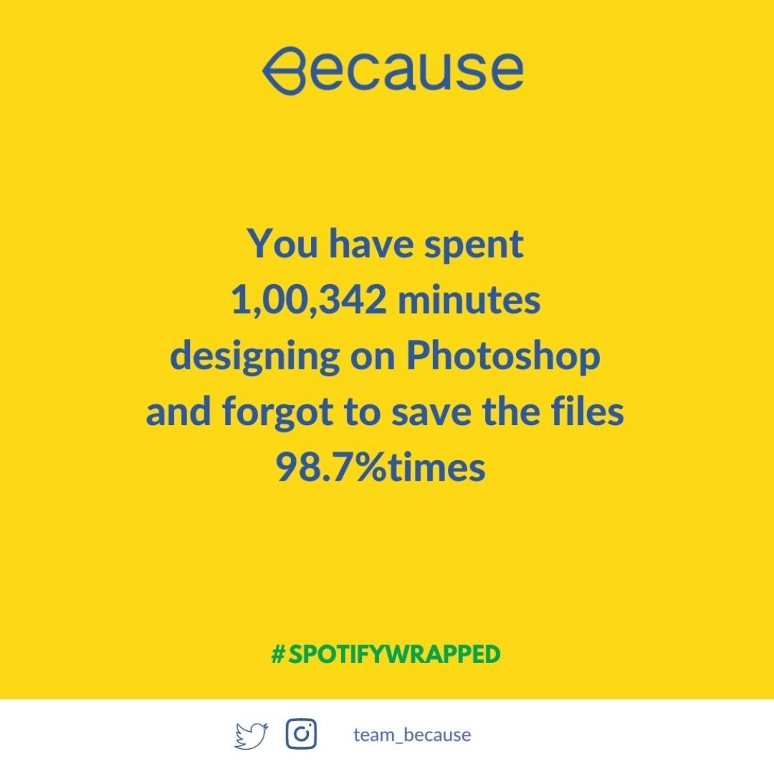 team_because's tweet photo. Our version of Spotify Wrapped😅
@spotifyindia 

#SpotifyWrapped #Spotify #SocialMedia #twitter #teambecause #becausewecan #memesdaily #designermemes #photoshop #Trending https://t.co/TcnbaNJWsj