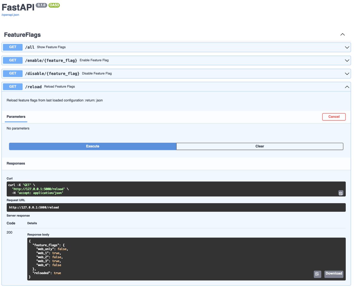 PyPI fastapi-featureflags: very simple implementation of feature flags for <a href="/FastAPI/">FastAPI</a>:

⊛ Minimum configuration required ⚙️
⊛ No unnecessary dependencies 👻
⊛ Does its job ✅

pypi.org/project/fastap…