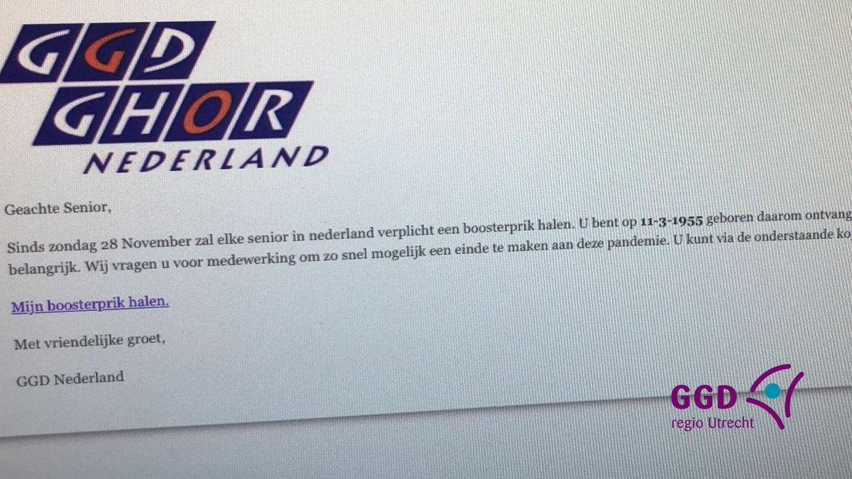 ggdru's tweet photo. Let op! Oplichters sturen valse mails aan senioren voor een boostervaccin. @ggdghornl verstuurt deze mails niet. Open deze mails niet. Klik niet op de link. Maak geen geld over. Vaccinatie is vrijwillig. Vaccinatie is gratis.
https://t.co/dUc0BwEXzl #RTgraag https://t.co/CSQyY9ozVD