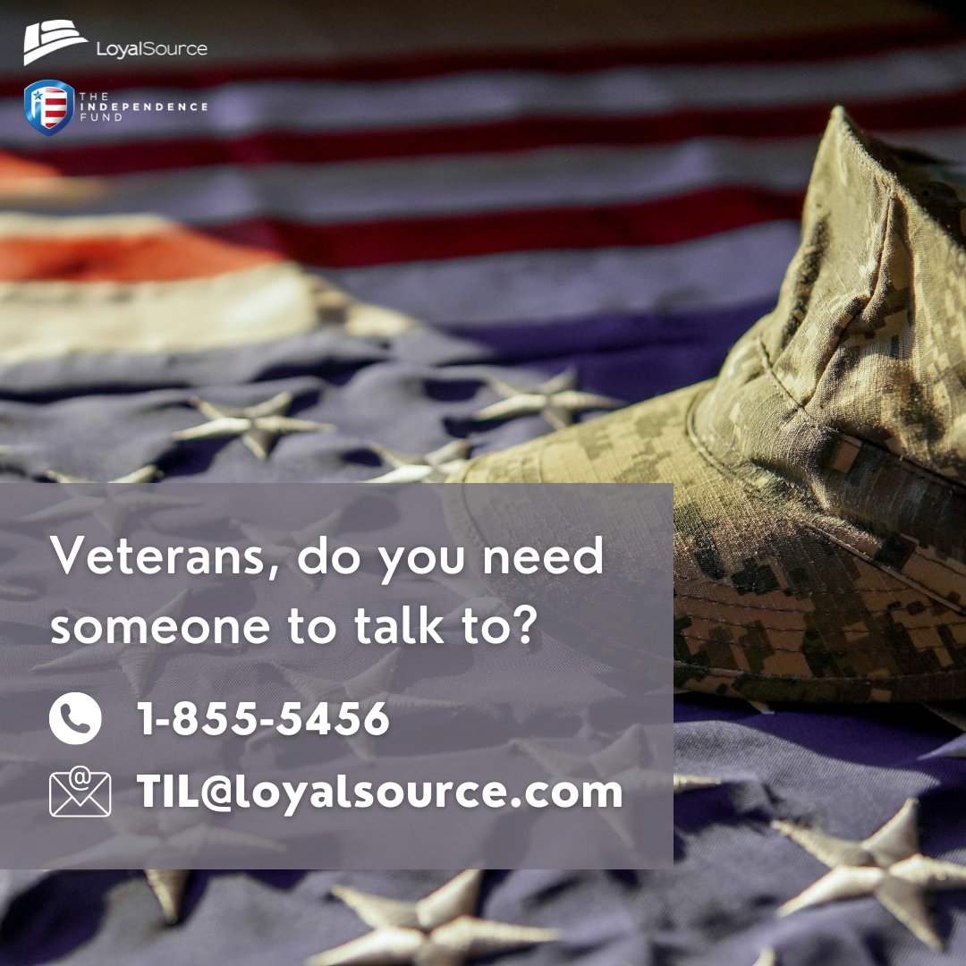 LoyalSourceGS's tweet photo. Veterans, do you need someone to talk to about the Afghanistan withdrawal? The Independence Line is here to help.

Call 1-855-341-5456, or email TIL@loyalsource.com to get free help.

Please share with any Veterans you know!

@IndyFund @SaveOurAllies #Veterans #MentalHealth https://t.co/LWxwEcwgVn