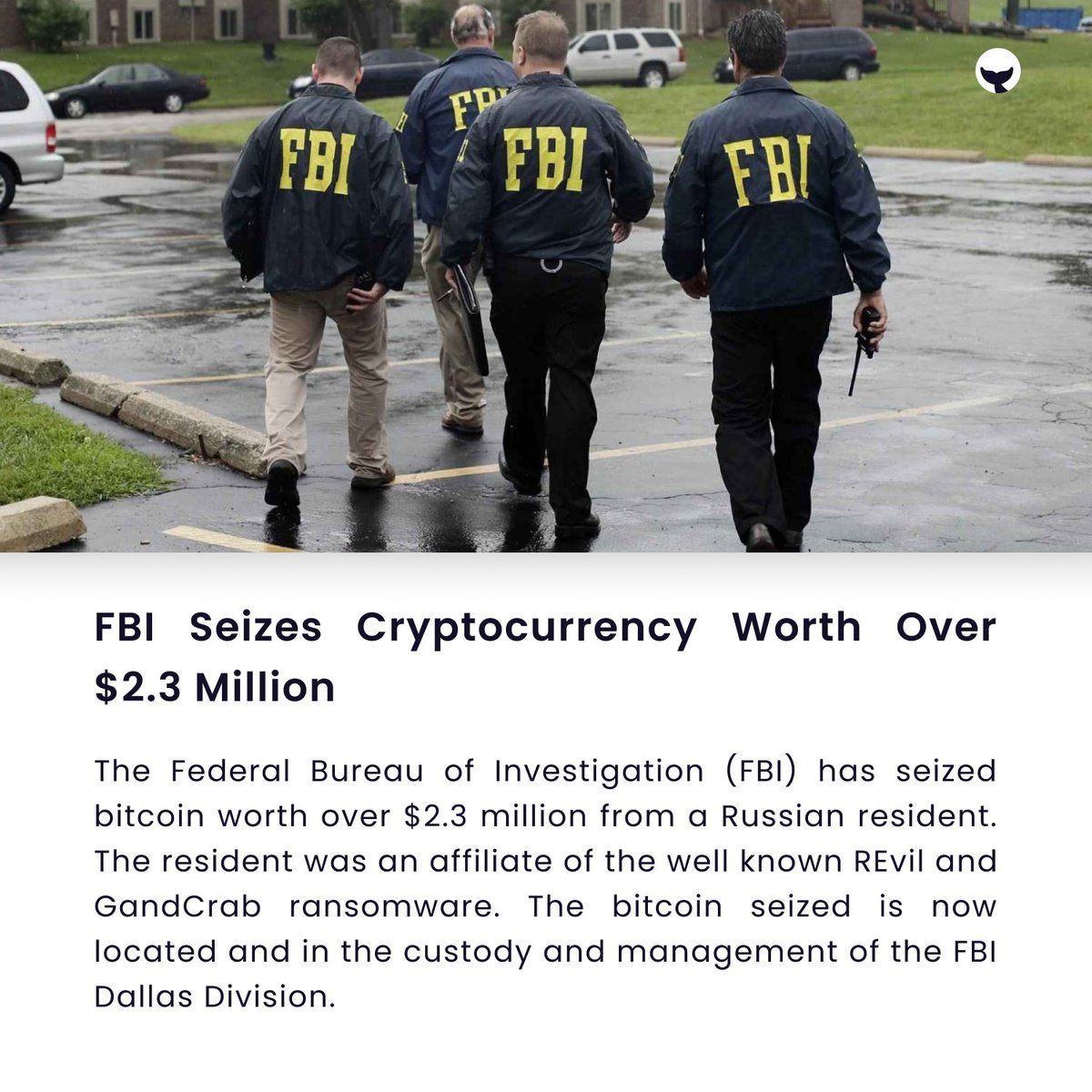 _CryptoWhaler's tweet photo. FBI seized $2.3 million in bitcoin.

Tags:
#IndianWhaler #IndiaWantsCrypto #crypto #cryptofyingindia🇮🇳 #wazirxwarriors #cryptocurrency #CryptoSetsYouFree #FBI #Bitcoin #REvil #ransomware https://t.co/13gBwPUgd0
