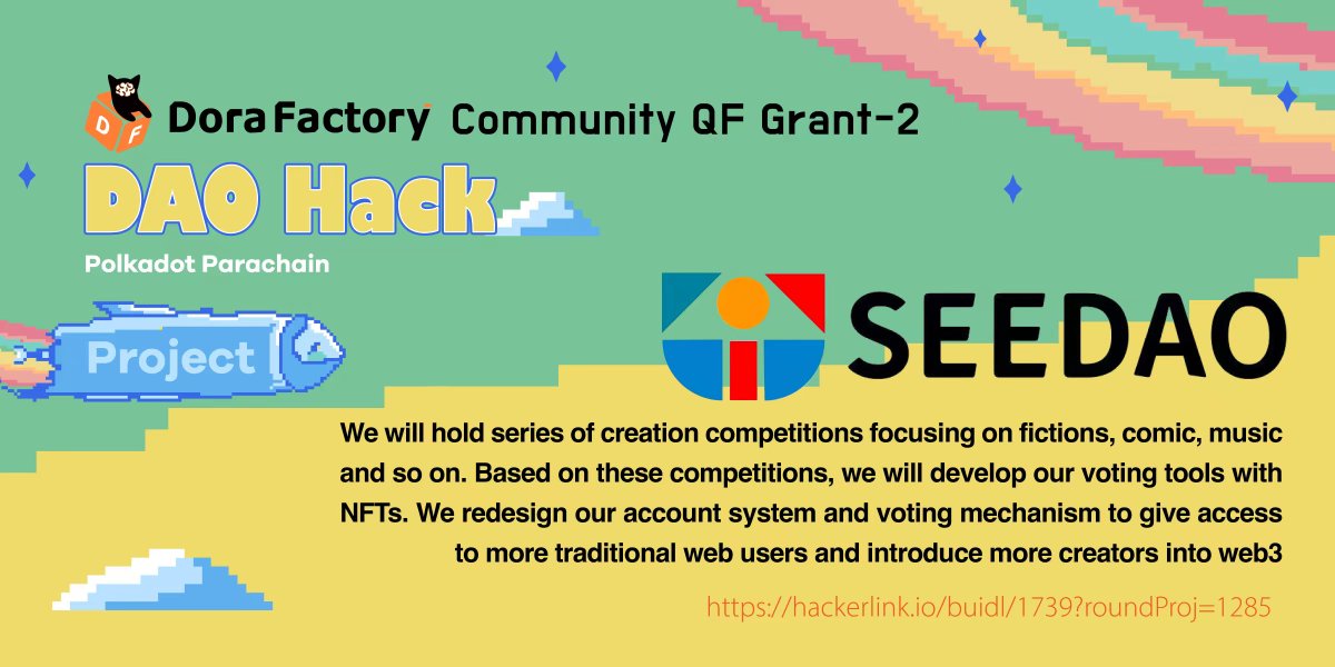 DoraFactory's tweet photo. @see_dao is a WEB3.0-based content creator organization system. SeeDAO's mission is to bring Web2.0 creators into the Web3.0 world and help content creators and content consumers explore better production relationships and organizational forms https://t.co/nVfz04or7x https://t.co/V09DnUBwNP